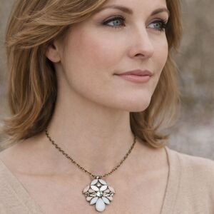 The Limited Gold Tone Floral Pendant Necklace White Blush Pink Rhinestones